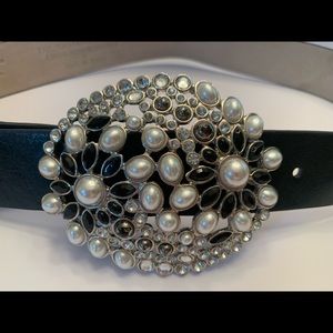 White House Black Market Faux Pearl and Beaded Leather Belt